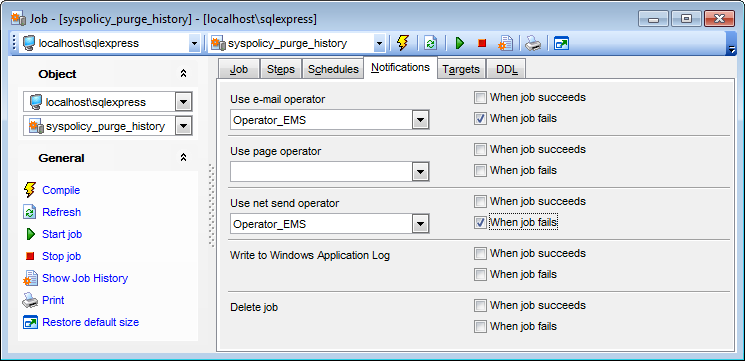 Jobs - Job Editor - Managing notifications