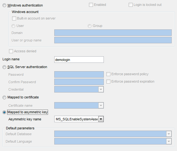 Login Editor - Setting login parameters - Asymmetric key