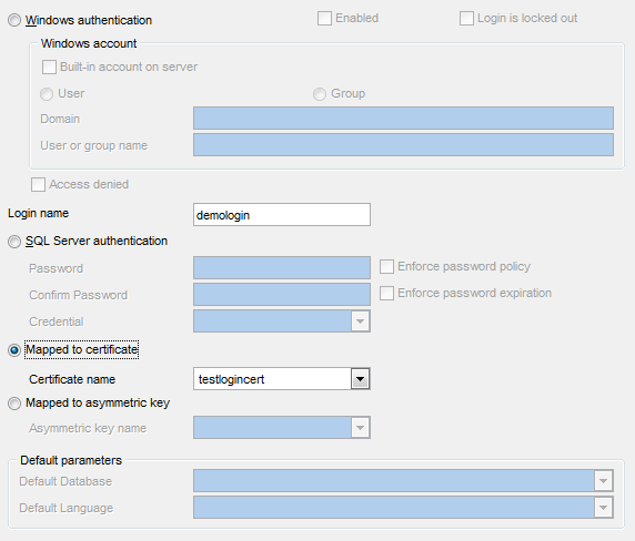 Login Editor - Setting login parameters - Certificate