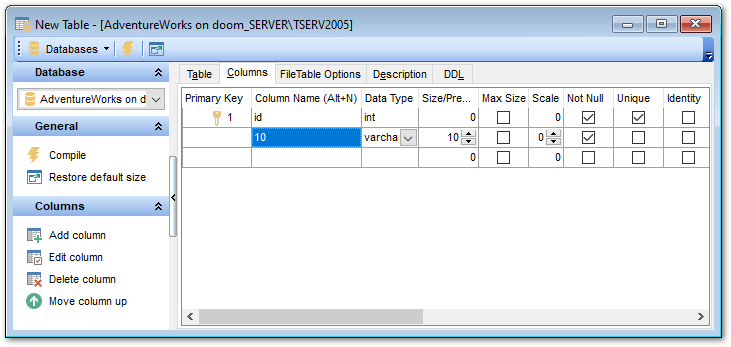 New table - Specifying fields