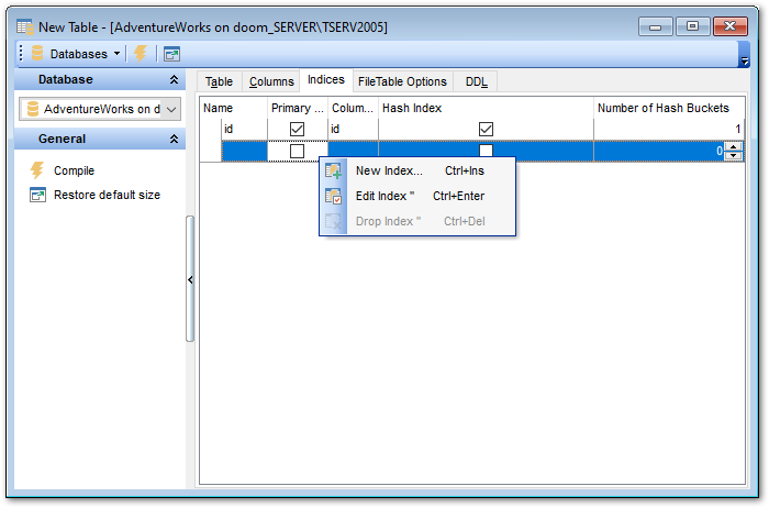 New table - Specifying memory-optimized table indices