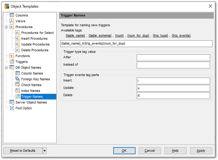 Object Templates - Trigger names