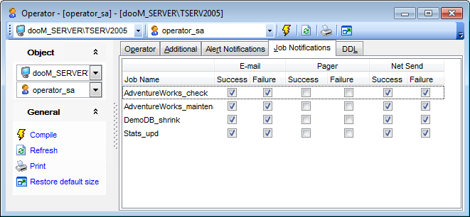Operator Editor - Managing job notifications