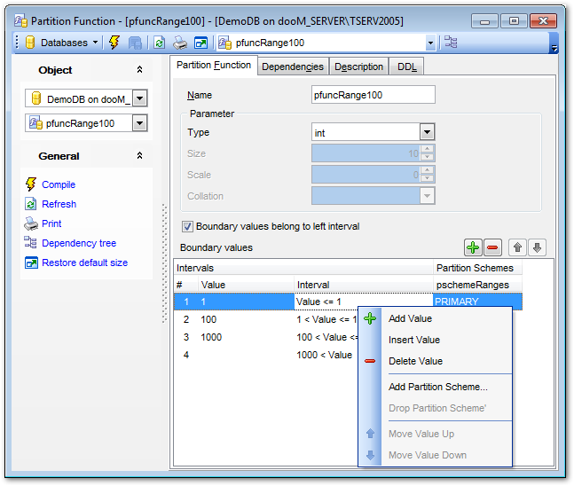 Partition Function Editor - Editing partition function definition