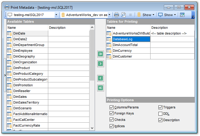 Print Metadata - Printing options