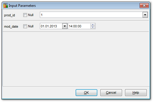 Query parameters - Input parameters dialog