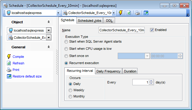 Schedule Editor - Editing schedule definition