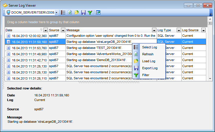 Server Log Viewer - Working with Server Log Viewer