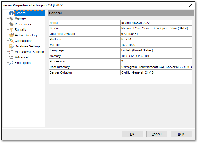 Server Properties - General