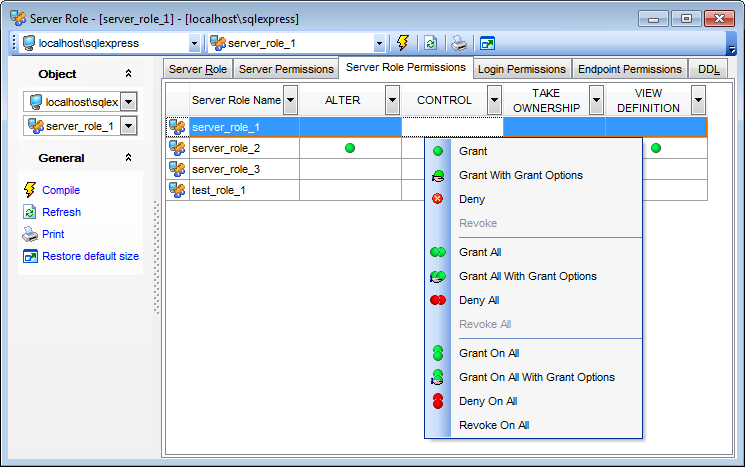 Server Role Editor - Defining server role permissions