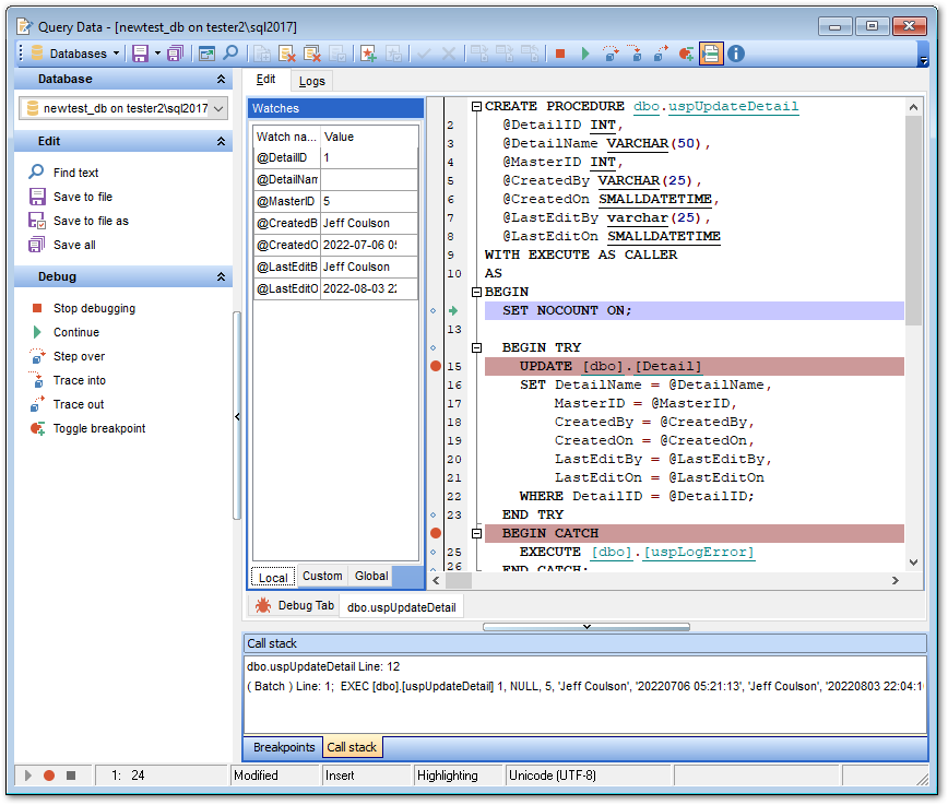 SQL Editor - Debugging T-SQL