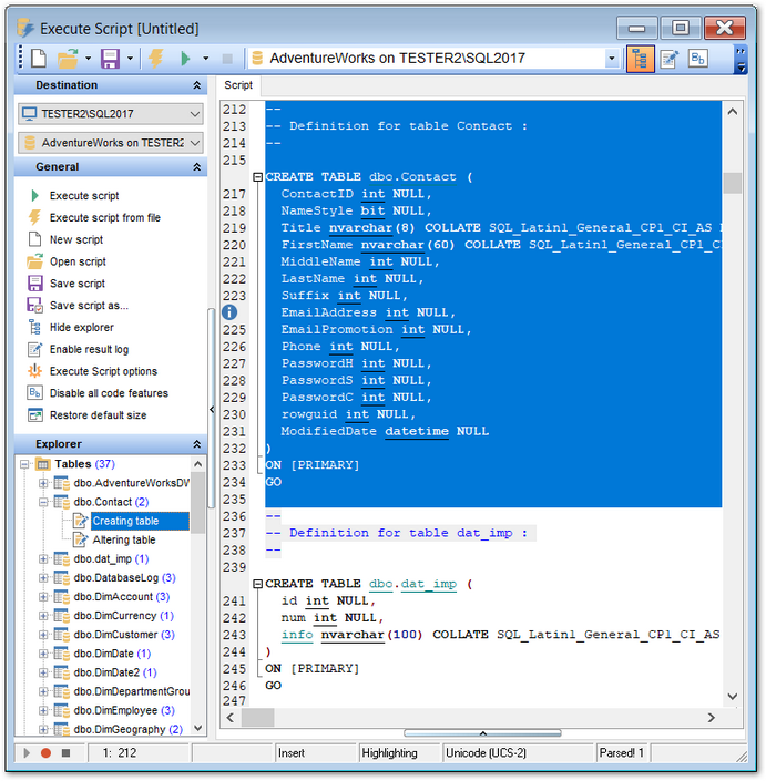 SQL Script Editor - Using Script Explorer