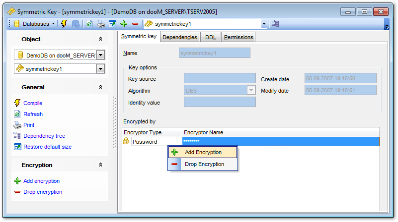 Symmetric Key Editor - Editing symmetric key definition