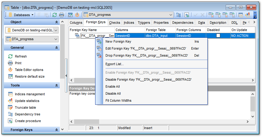 Table Editor - Managing foreign keys