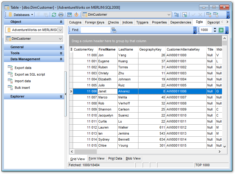 Table Editor - Working with table data