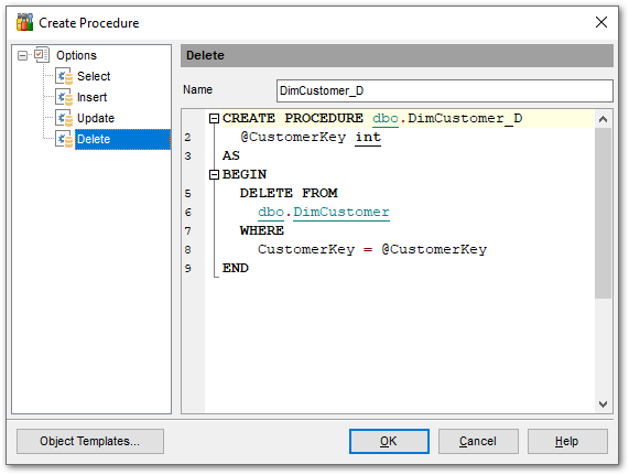 Tables - Create Procedure from Table - DELETE