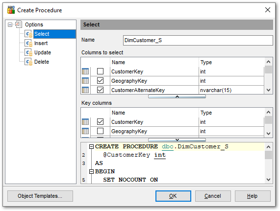 Tables - Create Procedure from Table - SELECT