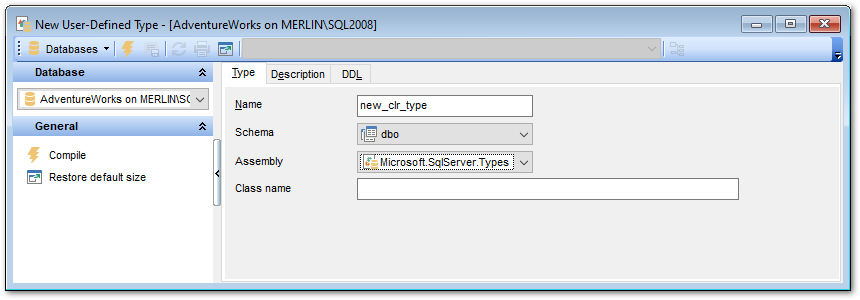 UDT Editor - Editing UDT definition - CLR Data Type