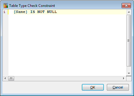 UDT Editor - Managing UDT checks - Table Type Check Constraint dialog