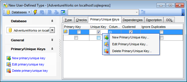 UDT Editor - Managing UDT Primary_Unique Keys