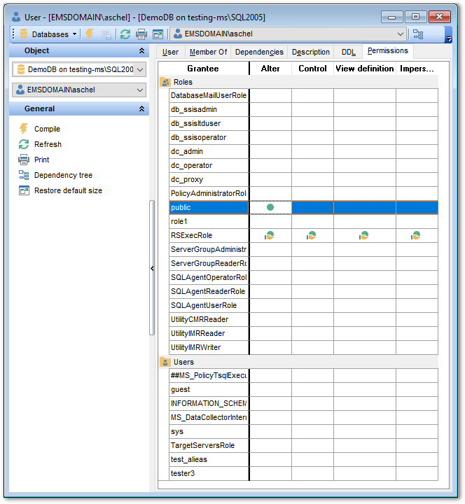 User Editor - Specifying permissions