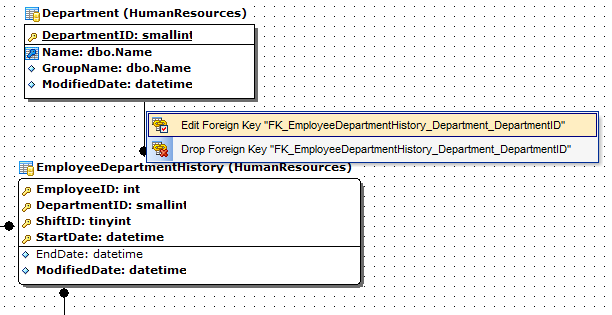 VDBD - Creating relations - Context menu