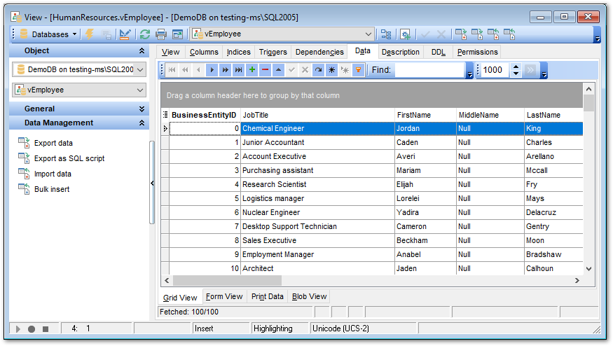 View Editor - Working with data