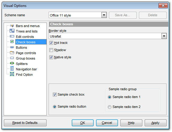 Visual Options - Check boxes