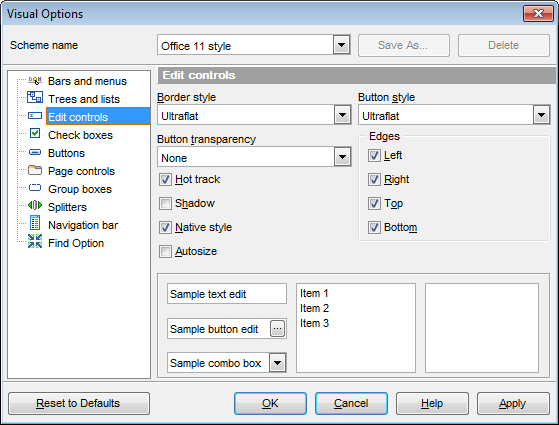 Visual Options - Edit controls