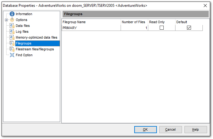 Database Properties - Filegroups