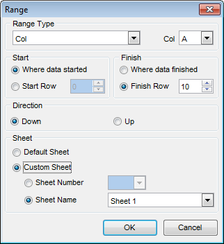 Import Data - Setting fields correspondence - Excel - Range