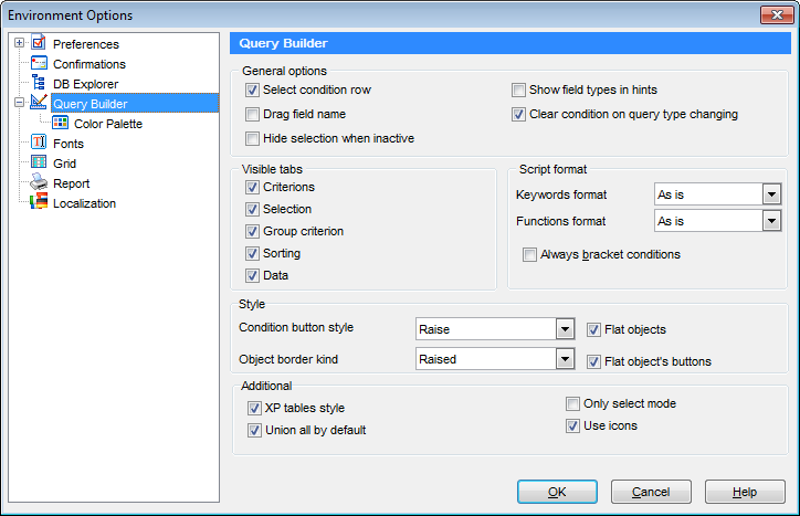 hs4114 - Environment Options - Query Builder