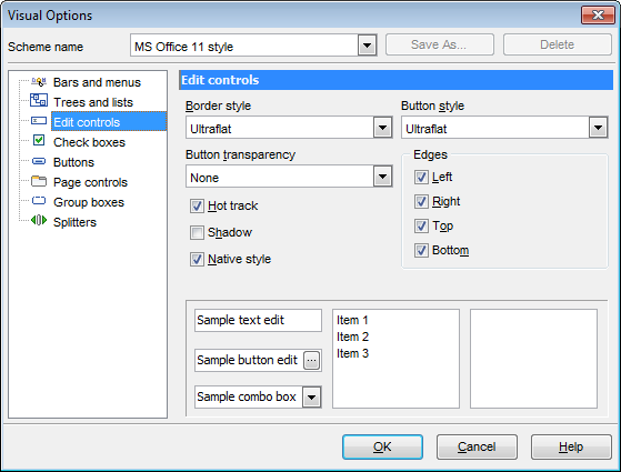 Visual Options - Edit controls