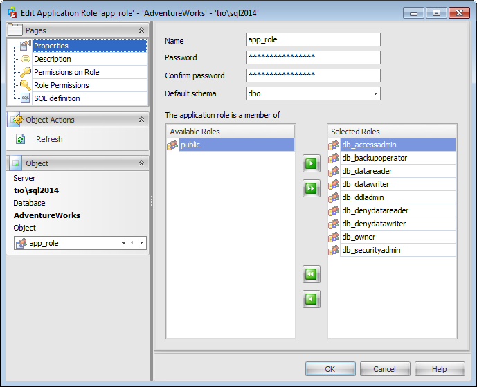 Application role Editor - Setting application role properties