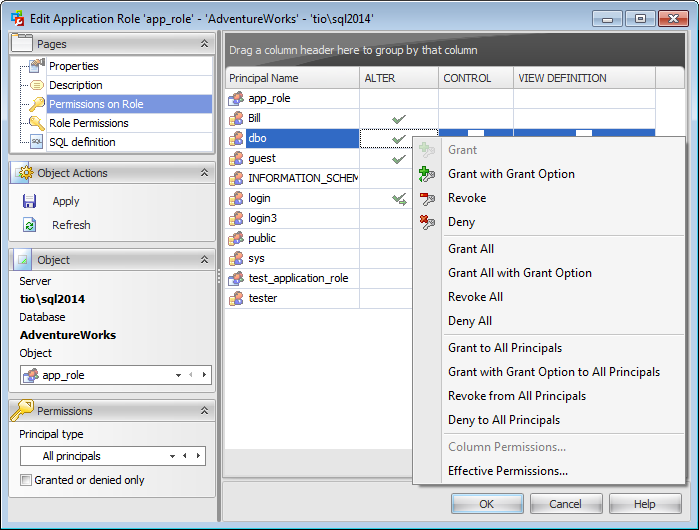 Application role Editor - Setting permissions on role