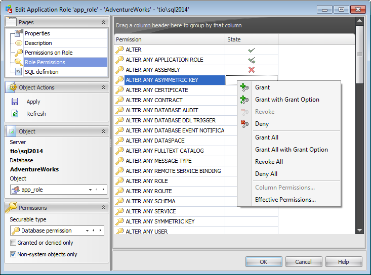 Application role Editor - Setting permissions