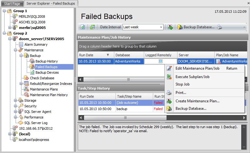 Backup - Failed backups