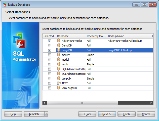 Backup Database Wizard - Selecting several databases to backup