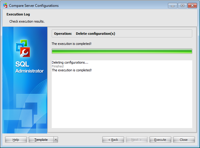 Compare server configurations - Executing delete configuration operation