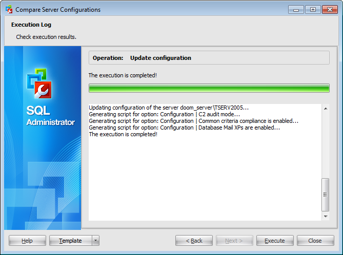 Compare server configurations - Executing updating operation