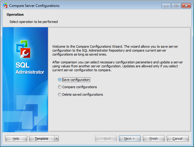 Compare server configurations - Selecting operation