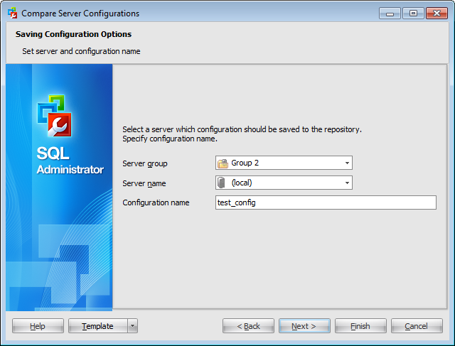 Compare server configurations - Setting saving configuration options