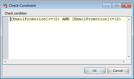 Data Type Editor - Check constraint - Check constraint editor