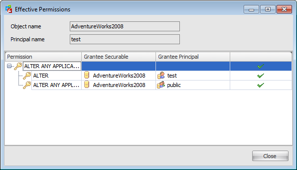 Database Editor - Setting effective permissions