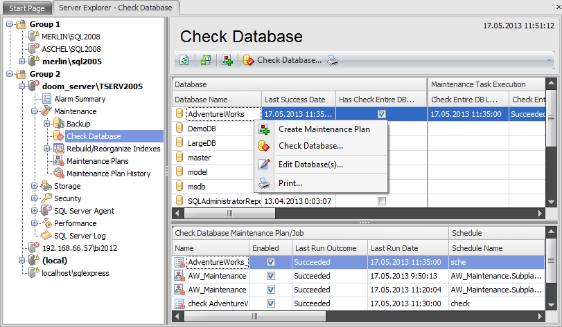Database Maintenance - Check database