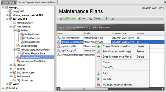 Database Maintenance - Maintenance plans