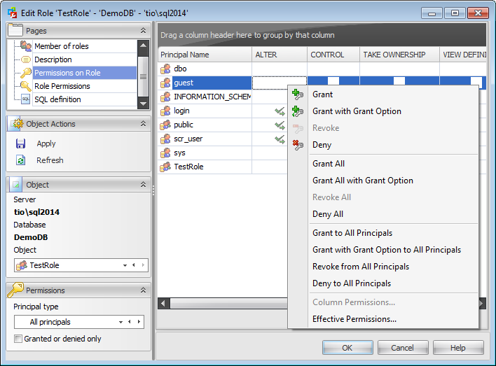 Database role Editor - Setting permissions on role