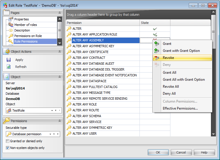 Database role Editor - Setting permissions