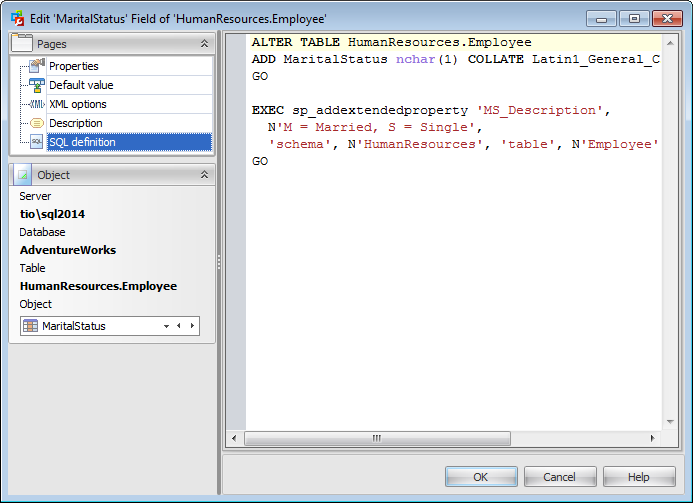 Field Editor - SQL Definition