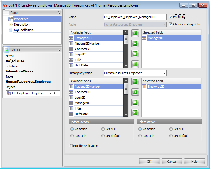 Foreign key Editor - Properties